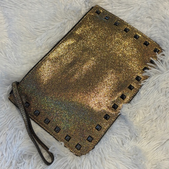 Rebecca Minkoff Gold Rainbow Glitter Studded Wristlet Clutch - Picture 7 of 11